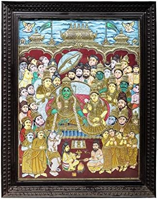 הודו אקזוטית 42 x 54 רמה דרבר טנג'ור ציור | צבעים מסורתיים עם זהב 24 קראט | מסגרת עץ טיק | זהב &